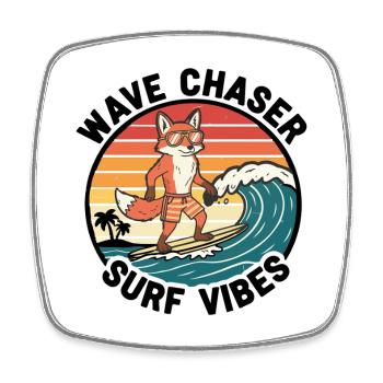 Renard Surfeur Wave Chaser Surf Vibes - Magnet carré - blanc - Devant