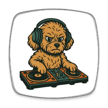 DJ Maltipoo: Retro Hund mit Turntables & Musik - Viereckiger Kühlschrankmagnet - Weiß - Vorne
