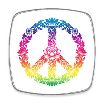 Peace Zeichen Blumen Floral Boho Style - Viereckiger Kühlschrankmagnet - Weiß - Vorne