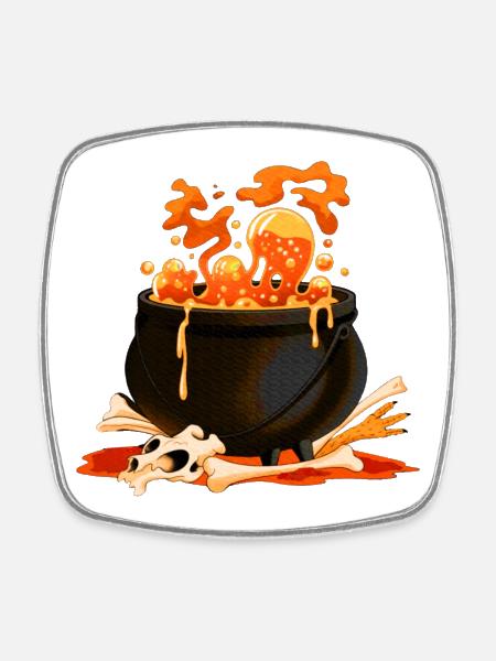 Bubbling Magic Cauldron - Square fridge magnet - white