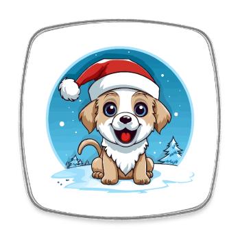 Winter dog with santa hat - Square fridge magnet - white - Front