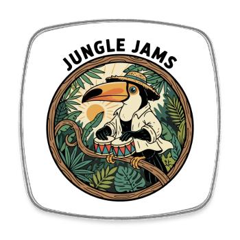 Toucan Jungle jammet Bongo-Schlagzeuger Retro - Viereckiger Kühlschrankmagnet - Weiß - Vorne