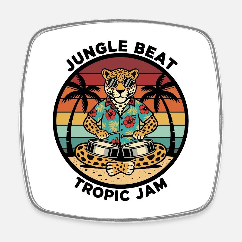Leopard Jungle Beat Tropic Jam Retro - Square fridge magnet - white