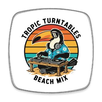 Toucan DJ Tropic Turntables Beach Mix - Square fridge magnet - white - Front