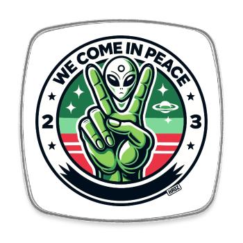Alien-Friedenszeichen-Abzeichen - Viereckiger Kühlschrankmagnet - Weiß - Vorne