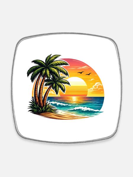Palm Beach Sunset - Square fridge magnet - white