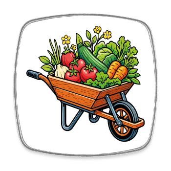 Brouette légumes jardin potager récolte - Magnet carré - blanc - Devant