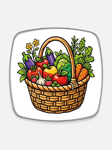 Organic vegetable garden basket - Square fridge magnet - white