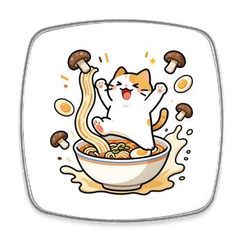 Glückliche Ramen-Katze - Viereckiger Kühlschrankmagnet - Weiß - Vorne