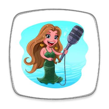 Microphone de karaoké chantant une sirène - Magnet carré - blanc - Devant