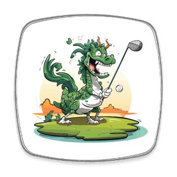 Golfing dragon on the tee - Square fridge magnet - white - Front