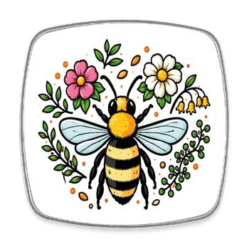Bee and flowers nature garden - Square fridge magnet - white - Front