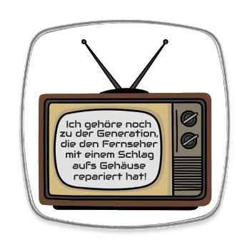 Retrofernseher: Schlag aufs Gehäuse - Viereckiger Kühlschrankmagnet - Weiß - Vorne