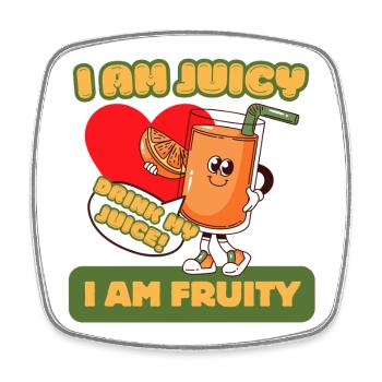 Ich bin Juicy – Ich bin Fruity – Cartoon-Tee - Viereckiger Kühlschrankmagnet - Weiß - Vorne