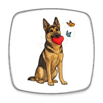 Deutscher Schäferhund mit Herz und Schmetterlingen - Viereckiger Kühlschrankmagnet - Weiß - Vorne