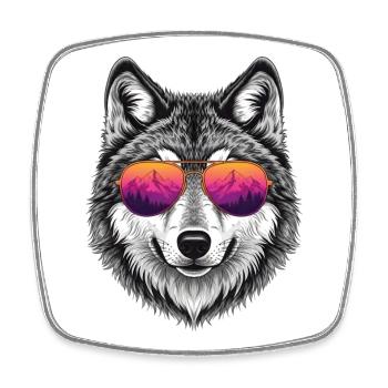 Cool Wolf mit Sonnenbrille-Grafik-T-Shirt - Viereckiger Kühlschrankmagnet - Weiß - Vorne
