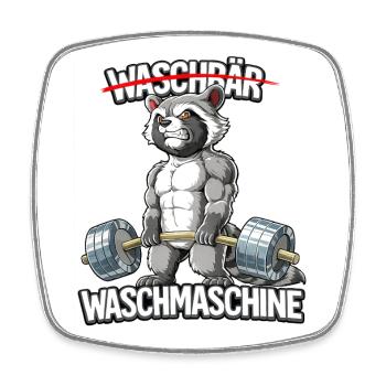 Waschbär Waschmaschine - Viereckiger Kühlschrankmagnet - Weiß - Vorne