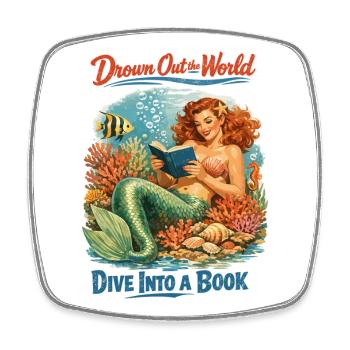 Retro Meerjungfrau: Dive Into a Book Pin-up - Viereckiger Kühlschrankmagnet - Weiß - Vorne