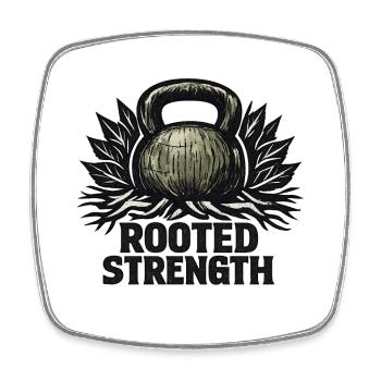 Rooted Strength: Eco-Primal Kettlebell Design - Square fridge magnet - white - Front