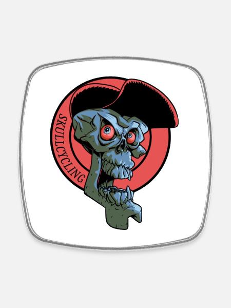 Laughing Cyclist's Skull - Square fridge magnet - white