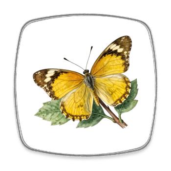 Yellow butterfly, naturalistic illustration etching - Square fridge magnet - white - Front
