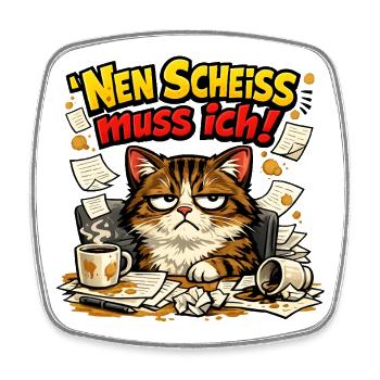 Nen Scheiss Muss Ich Katze - Viereckiger Kühlschrankmagnet - Weiß - Vorne