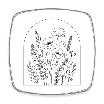 Botanische Bogenlinien-Kunst Wildblumen-Design - Viereckiger Kühlschrankmagnet - Weiß - Vorne