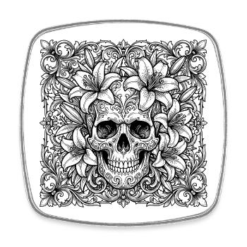 Bloom to Decay – Gothic Skull & Lily Art - Square fridge magnet - white - Front