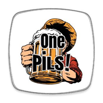 ONE PILS – Bierhumor und Manga-Zwinkern - Viereckiger Kühlschrankmagnet - Weiß - Vorne
