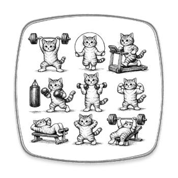 Fitness Cat - Lustige Katzen beim Sport - Viereckiger Kühlschrankmagnet - Weiß - Vorne