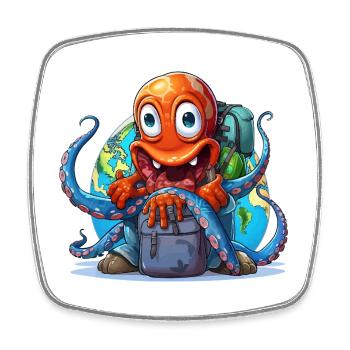 Travel Octopus with Globe - Square fridge magnet - white - Front
