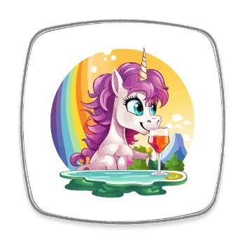 Unicorn am Pool mit Regenbogen - Viereckiger Kühlschrankmagnet - Weiß - Vorne
