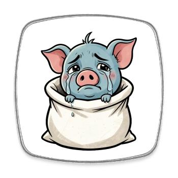 Weinendes Schwein im Sack Illustration - Viereckiger Kühlschrankmagnet - Weiß - Vorne