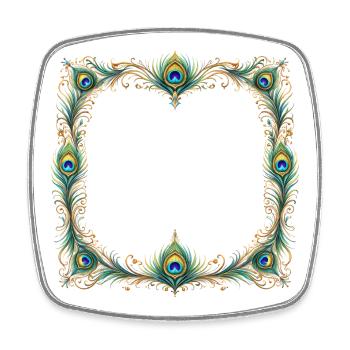 Pfauenfeder Rahmen Ornament Boho Design - Viereckiger Kühlschrankmagnet - Weiß - Vorne