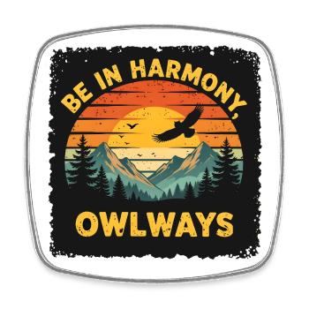 Owl Harmony at Sunset - Square fridge magnet - white - Front