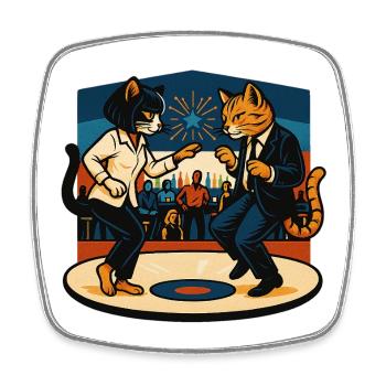 Zwei Retro-Katzen tanzen – Vintage Stil - Viereckiger Kühlschrankmagnet - Weiß - Vorne
