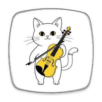 Cute Cat Playing Cello Chat - Magnet carré - blanc - Devant