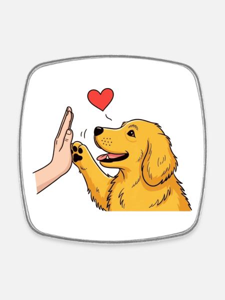 Golden Retriever High Five Hunde-T-Shirt – Design - Viereckiger Kühlschrankmagnet - Weiß