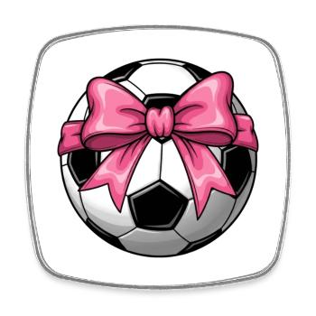 Girls' Football T-shirt with Pink Bow - Coquett's Design - Square fridge magnet - white - Front