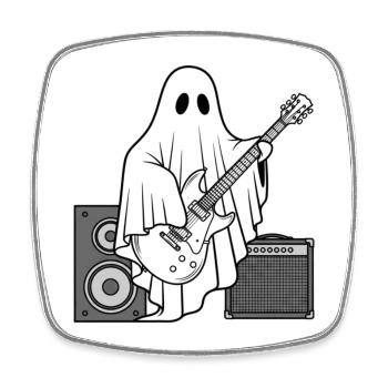 Ghost Playing Electric Bass Guitar - Halloween - Magnet carré - blanc - Devant