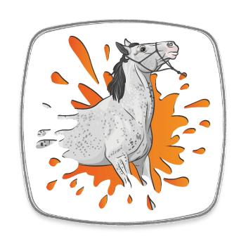 A grey horse in an orange inkblot - Square fridge magnet - white - Front