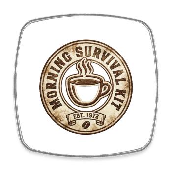 Badge de survie du café du matin - Magnet carré - blanc - Devant