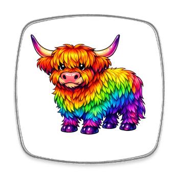 Vibrant Rainbow Highland Cow - Square fridge magnet - white - Front