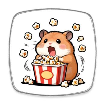 Hamster-Popcorn-Gourmet - Viereckiger Kühlschrankmagnet - Weiß - Vorne
