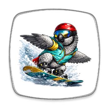 Graupapagei Snowboard - Viereckiger Kühlschrankmagnet - Weiß - Vorne