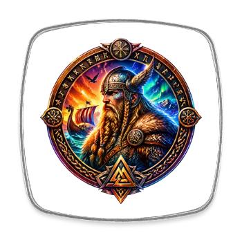 Guerriers vikings dans l’anneau des runes - Magnet carré - blanc - Devant