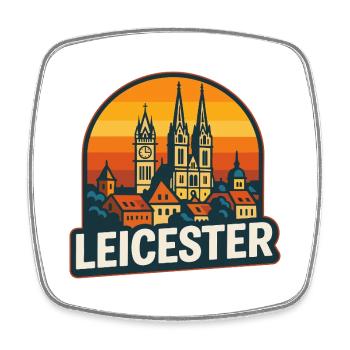 Leicester City Skyline Vintage Rétro Coucher de soleil - Magnet carré - blanc - Devant