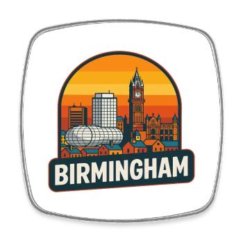 Vintage Birmingham Skyline Retro Sunset Design - Square fridge magnet - white - Front
