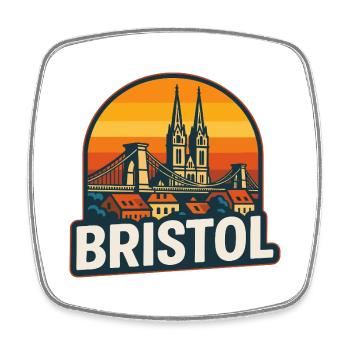 Bristol Retro Sunset Suspension Bridge Design - Square fridge magnet - white - Front