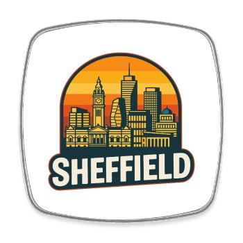Sheffield Steel City Skyline Retro Sonnenuntergangskunst - Viereckiger Kühlschrankmagnet - Weiß - Vorne